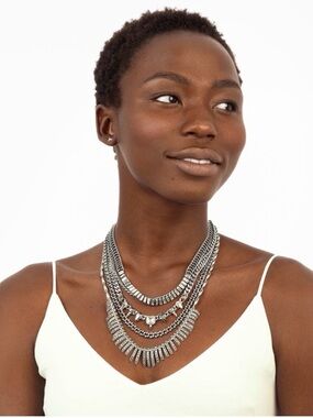 Silver Layered Statement Necklace - Sparkling Multi-Row Chain